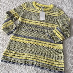 New Leo & Nicole Yellow‎ Striped Sheer 3/4 Sleeve Sweater Medium M